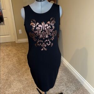 Suzy Shier Black Copper Embellished Sheath Dress
